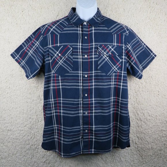 Levi's* Men's Short Sleeve Button Down Curved Hem Pocket Chest Shirt~ Size Large - Picture 1 of 13